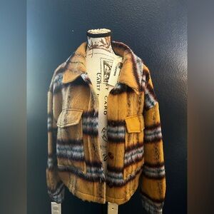 NWT Vigoss Plaid Fuzzy Coat Jacket | Size L | Mustard Multicolor | Shacket